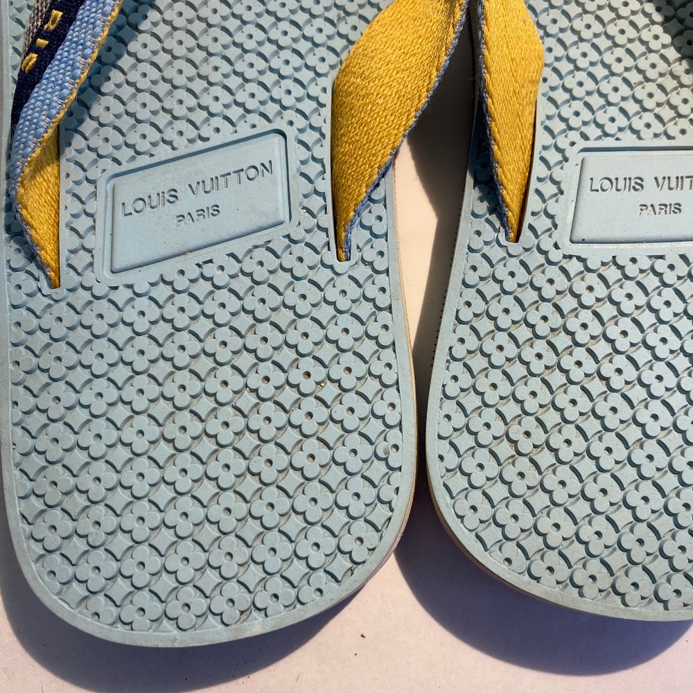 LOUIS VUITTON 'BAHIA' THONG RUBBER MONOGRAM blue FLIP FLOPS sandals Sz 7 SLIPPER - Picture 6 of 8